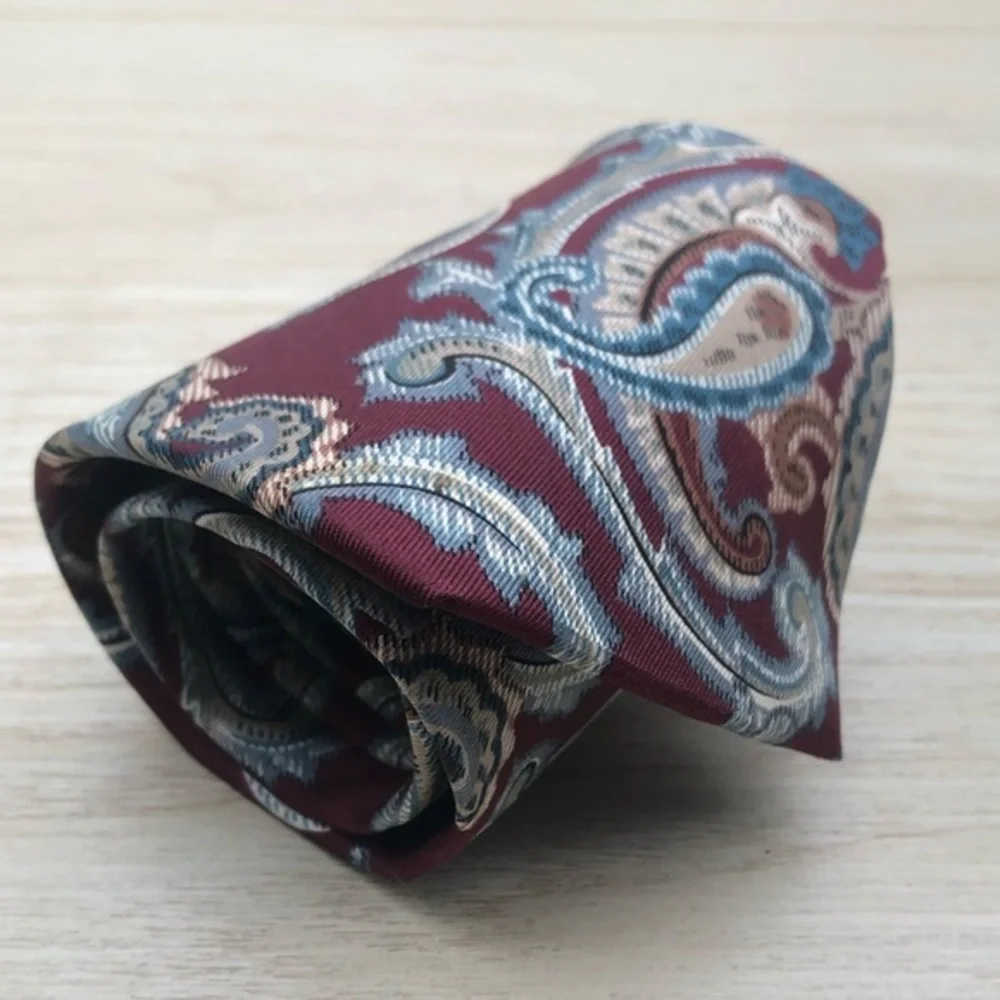DIOR Silk Tie In Dark Red & Paisley Blue